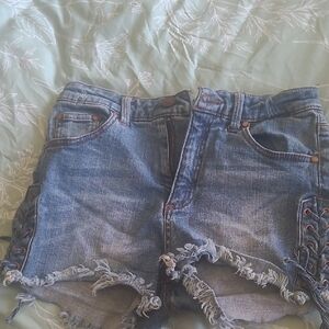 Black Label Denim Shorts with Orange Stitching